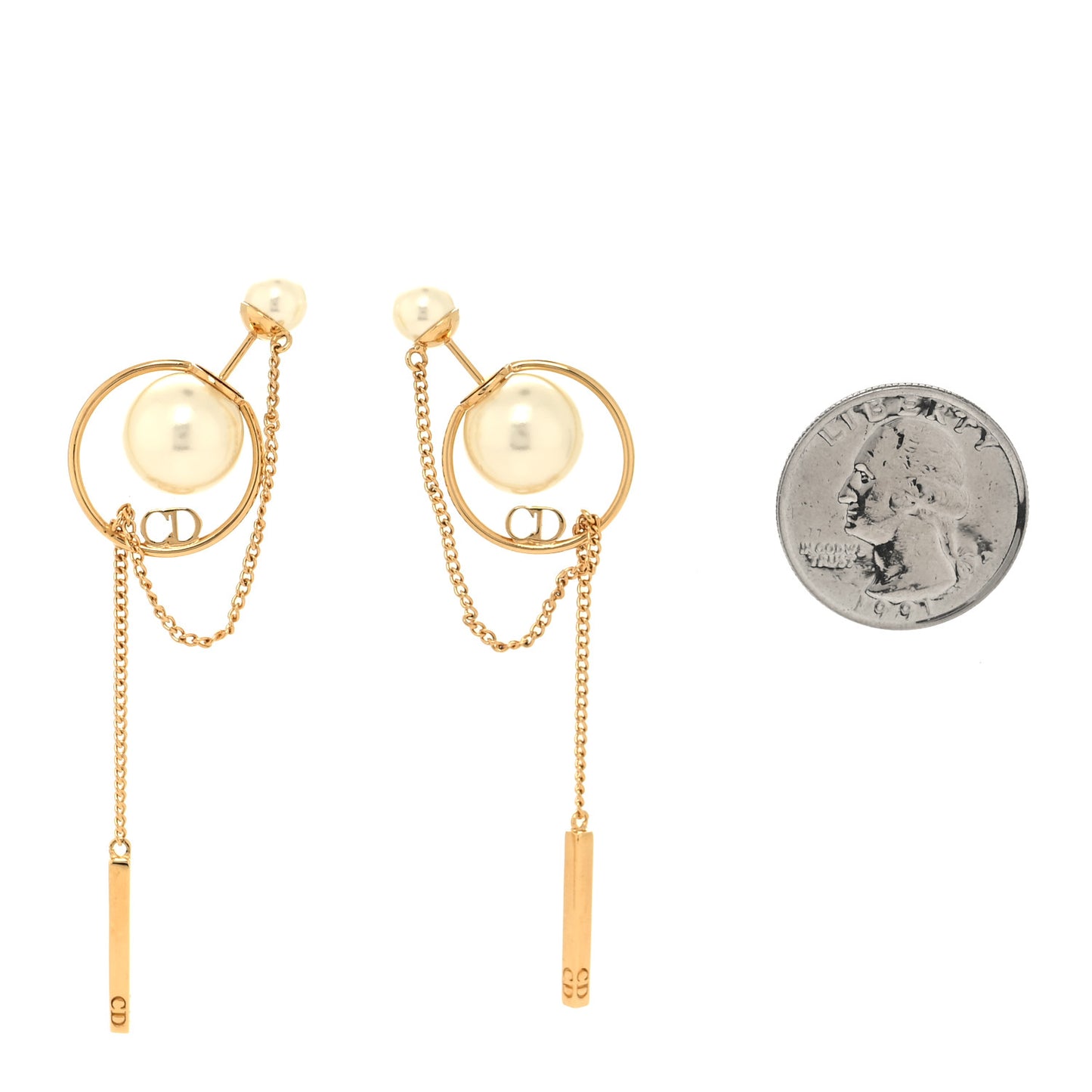 Pearl Tribales Dangle Chain Earrings Gold