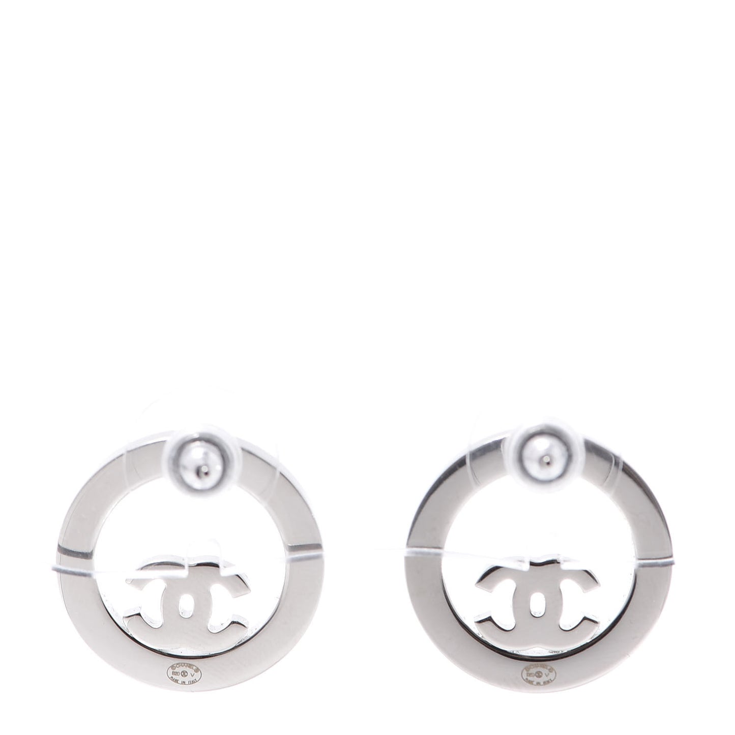 Crystal CC Round Earrings Silver