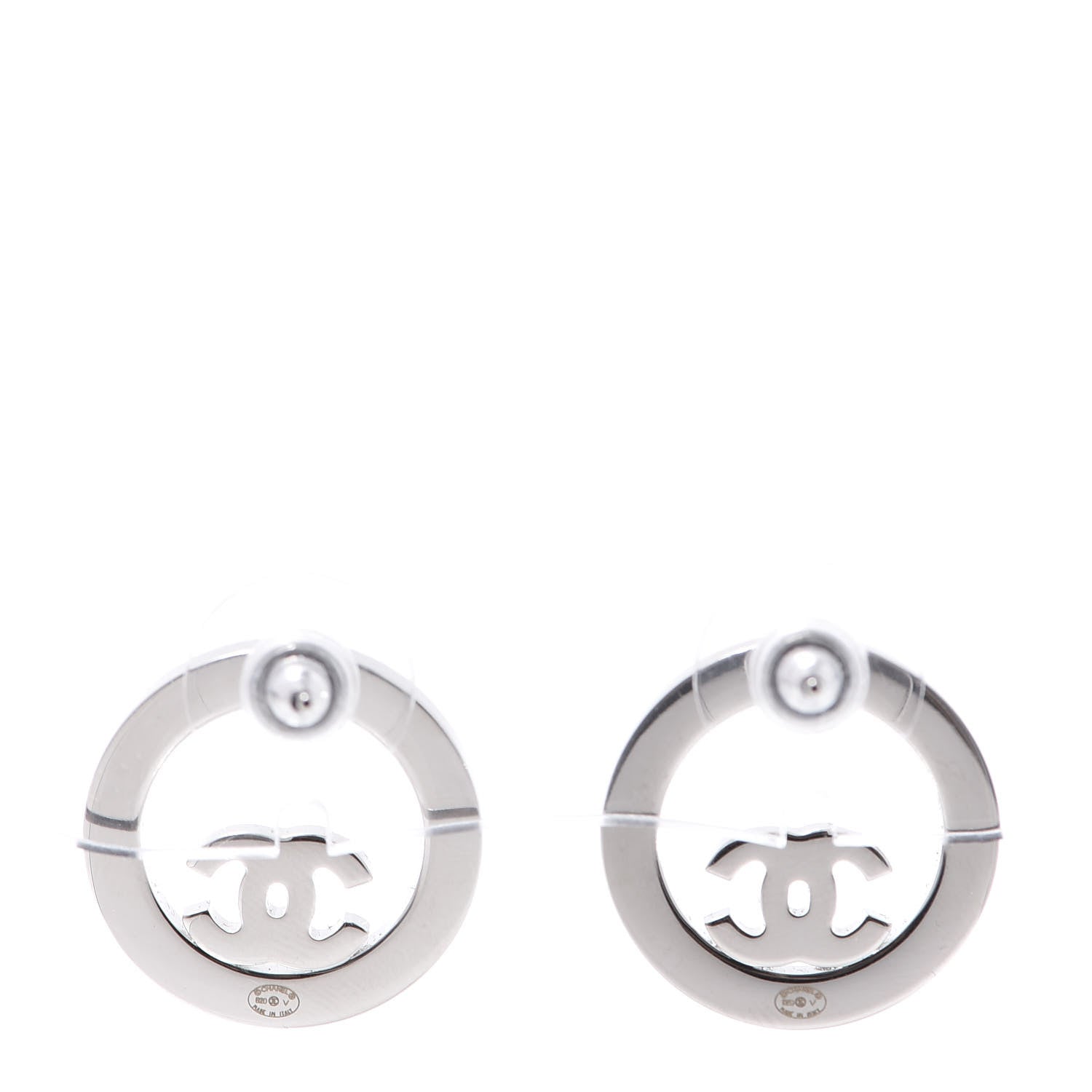 Chanel Crystal CC Round Earrings Silver 4 of 5