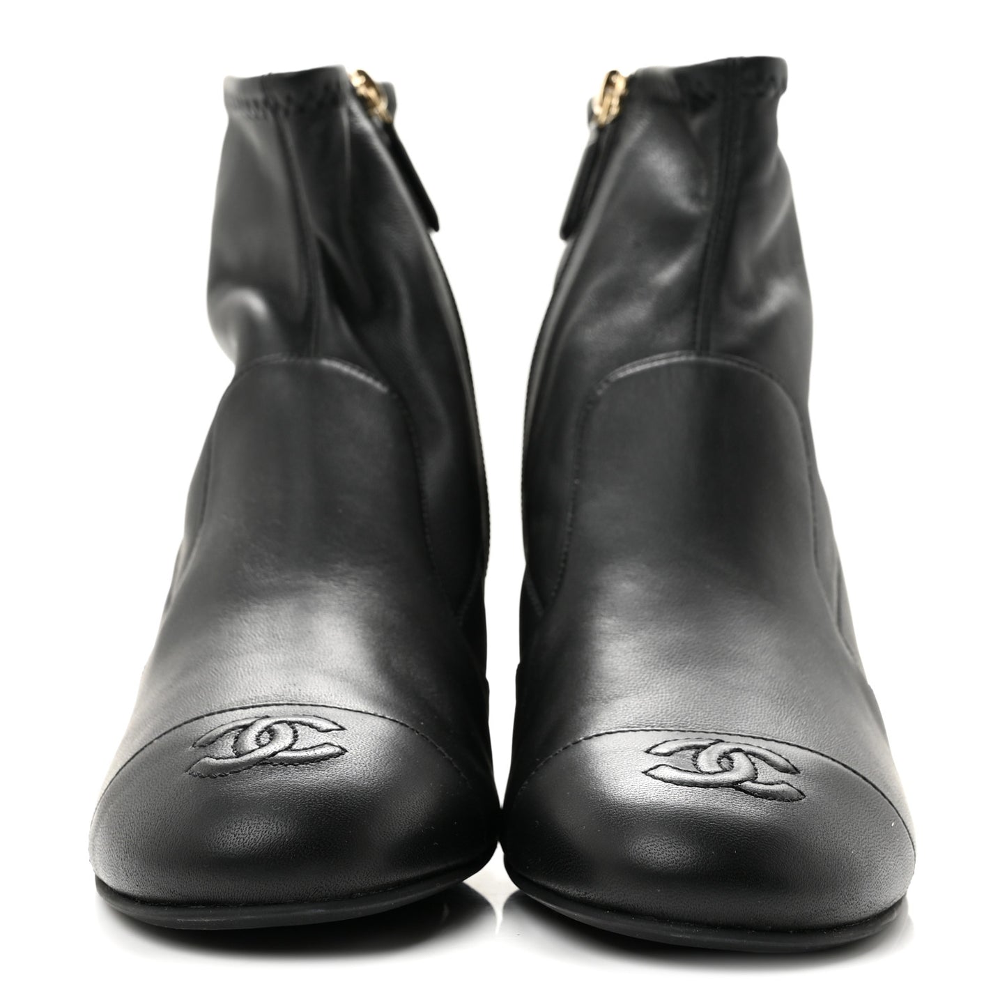 Stretch Lambskin Cap Toe CC Uniform Short Boots 38 Black