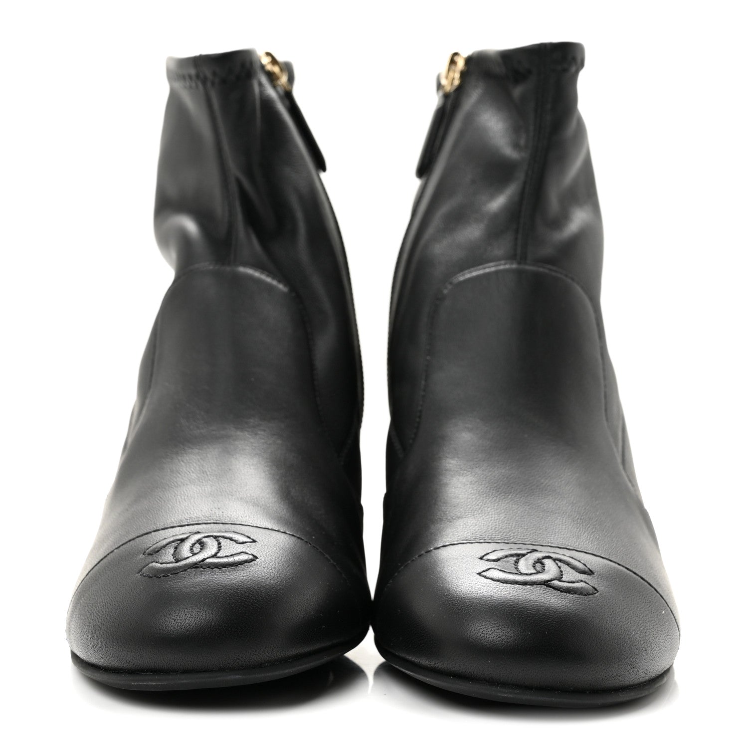 Chanel Stretch Lambskin Cap Toe CC Uniform Short Boots 38 Black 3 of 9