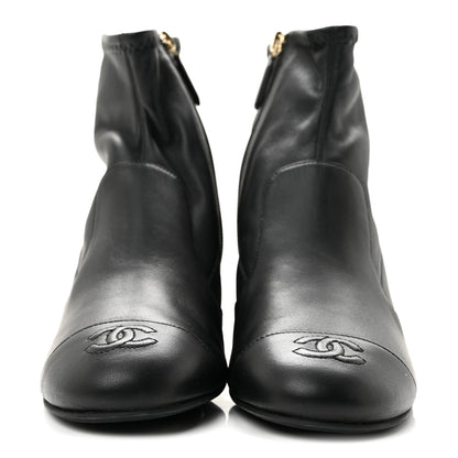 Chanel Stretch Lambskin Cap Toe CC Uniform Short Boots 38 Black 3 of 9