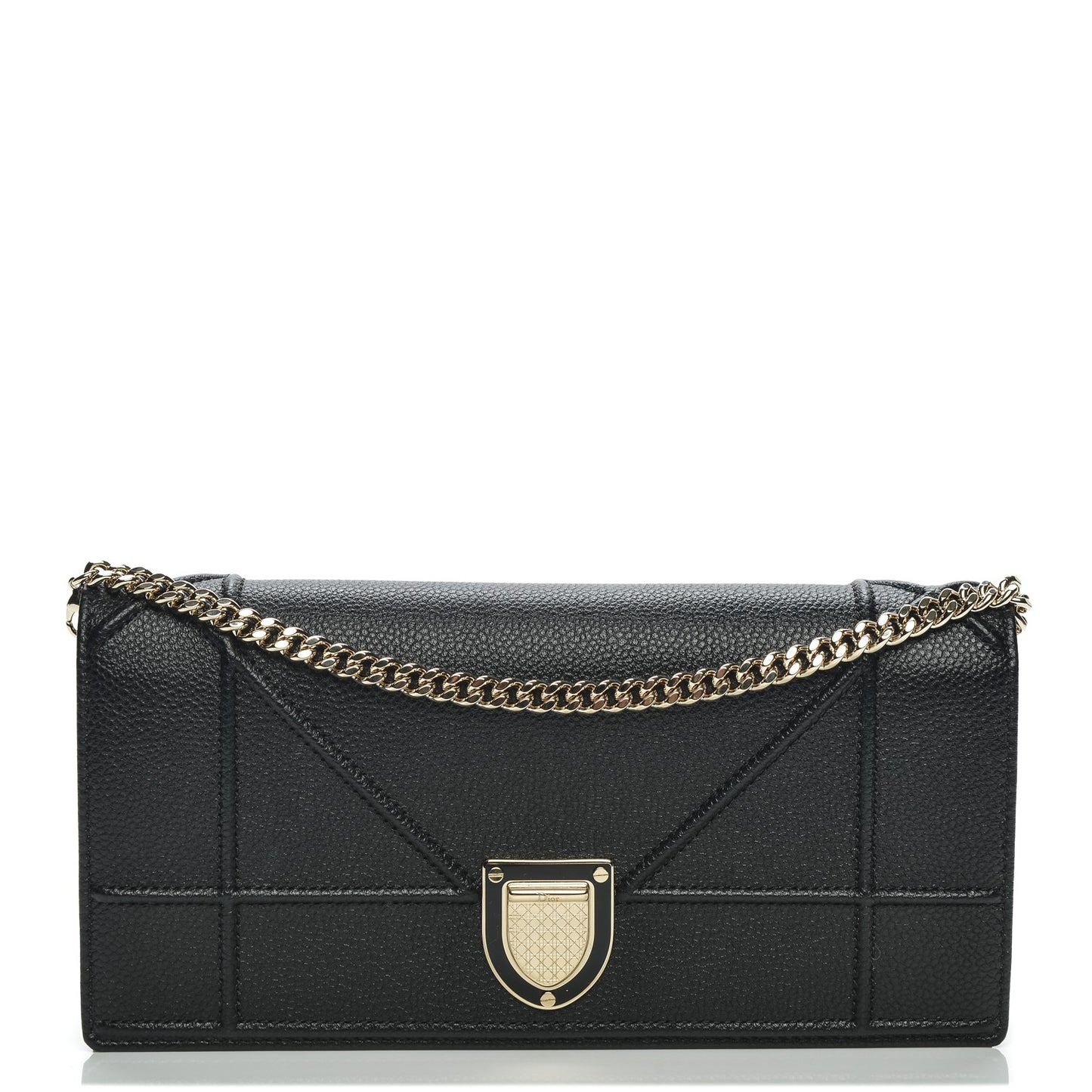 Grained Calfskin Diorama Croisiere Chain Wallet Black