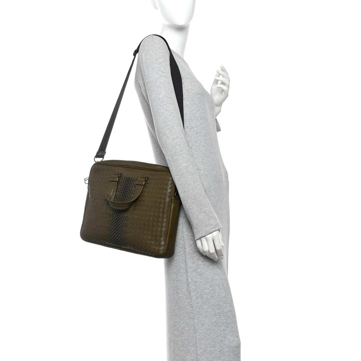 Nappa Intrecciato Medium Briefcase Khaki