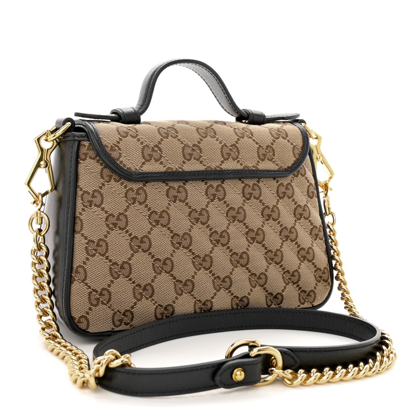 Monogram Azalea Calfskin Matelasse Diagonal Mini GG Marmont Top Handle Shoulder Bag Beige Ebony Black