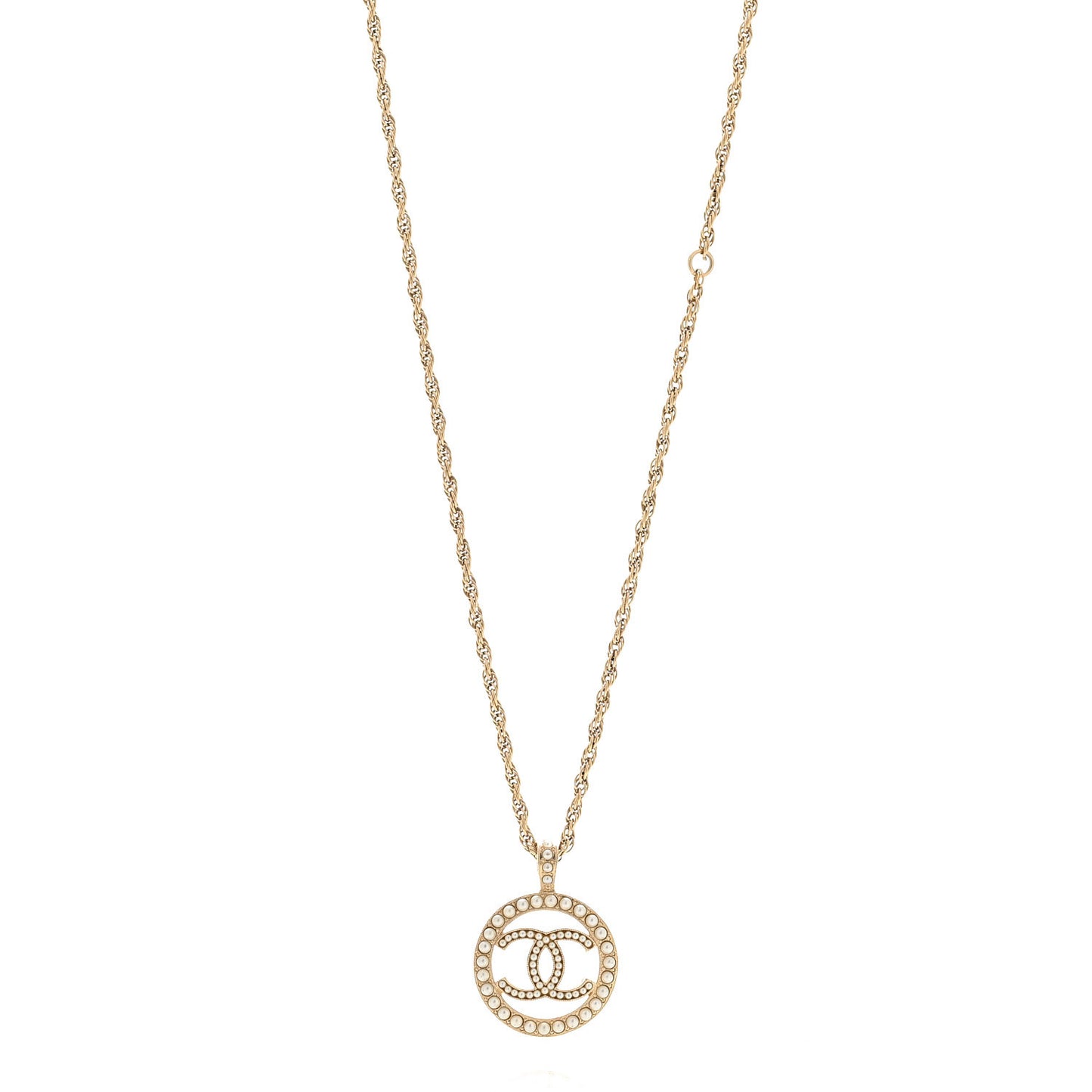 Pearl CC Round Pendant Necklace Gold