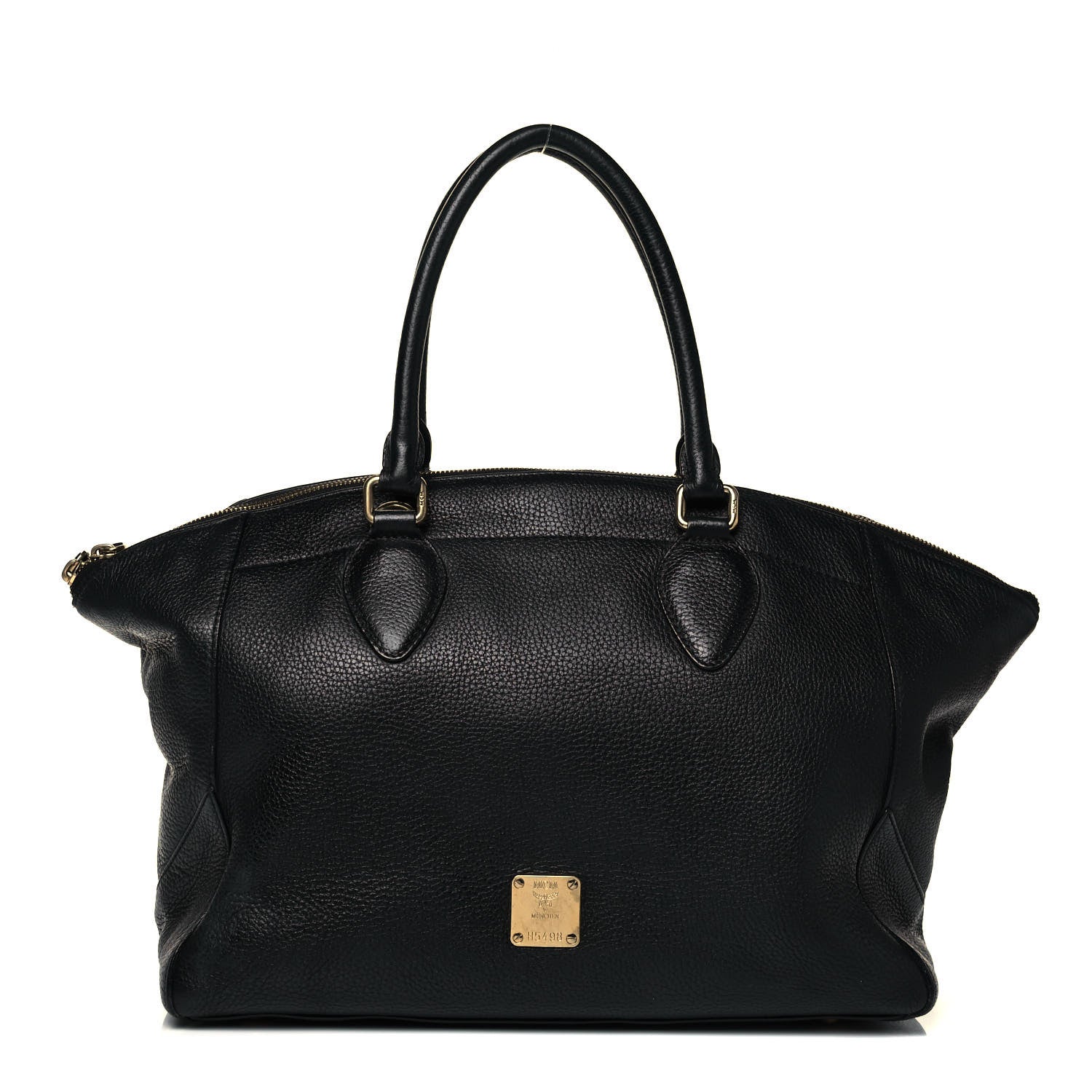 MCM Grained Calfskin Studded Satchel Black 1 of 9