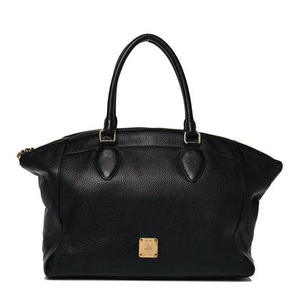 MCM Grained Calfskin Studded Satchel Black 1 of 9
