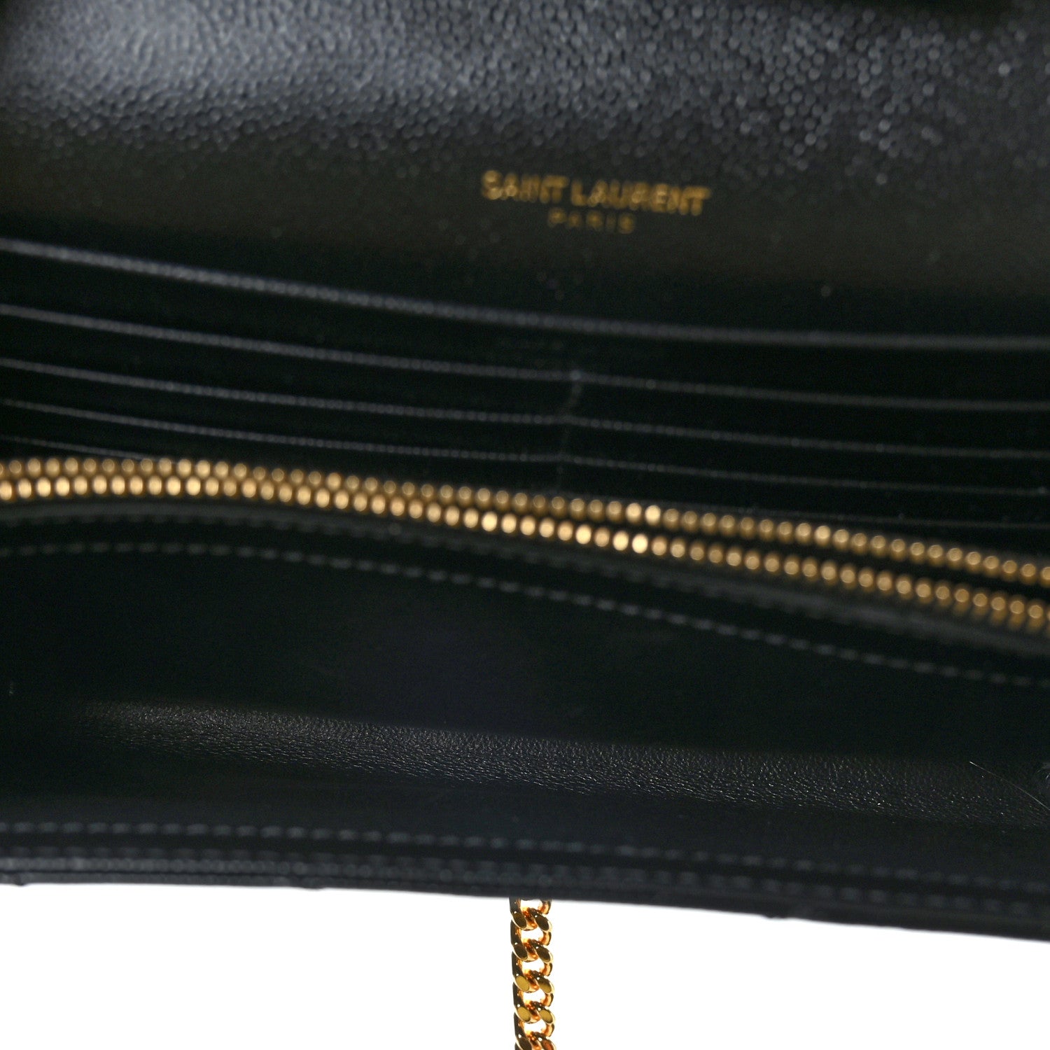 Saint Laurent Grain De Poudre Matelasse Chevron Monogram Chain Wallet Black 5 of 8