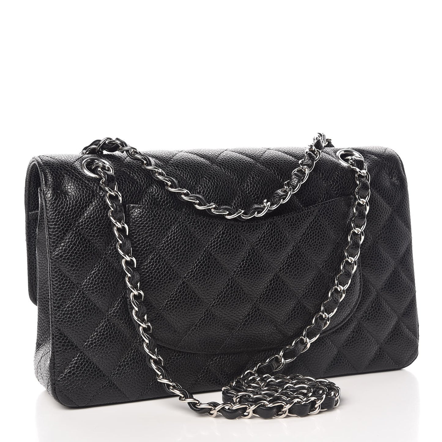 Caviar Quilted Medium Double Flap Black