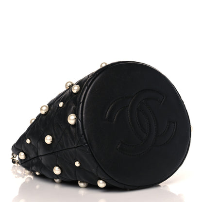 Chanel Lambskin Quilted Pearl About Pearls Drawstring Bag Black 4 of 10