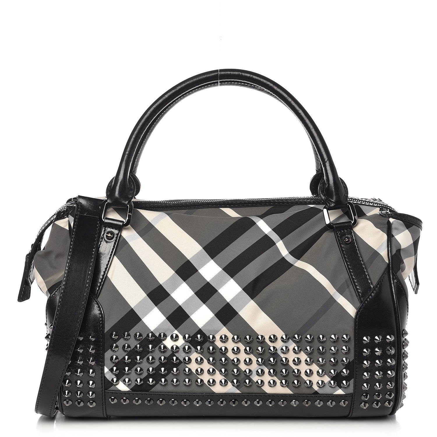 Burberry Nylon Beat Check Studded Medium Edenham Satchel Black 15 of 23