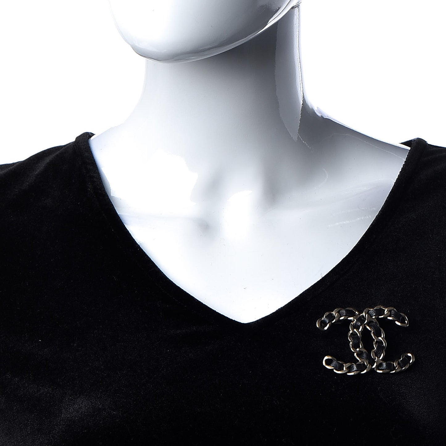 Lambskin Chain CC Brooch Black Gold