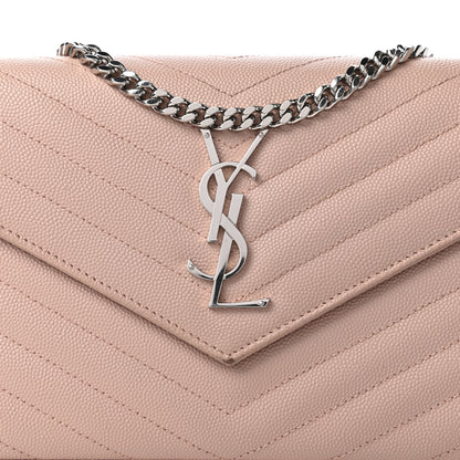 Saint Laurent Grain De Poudre Matelasse Chevron Monogram Chain Wallet Washed Light Pink 10 of 10