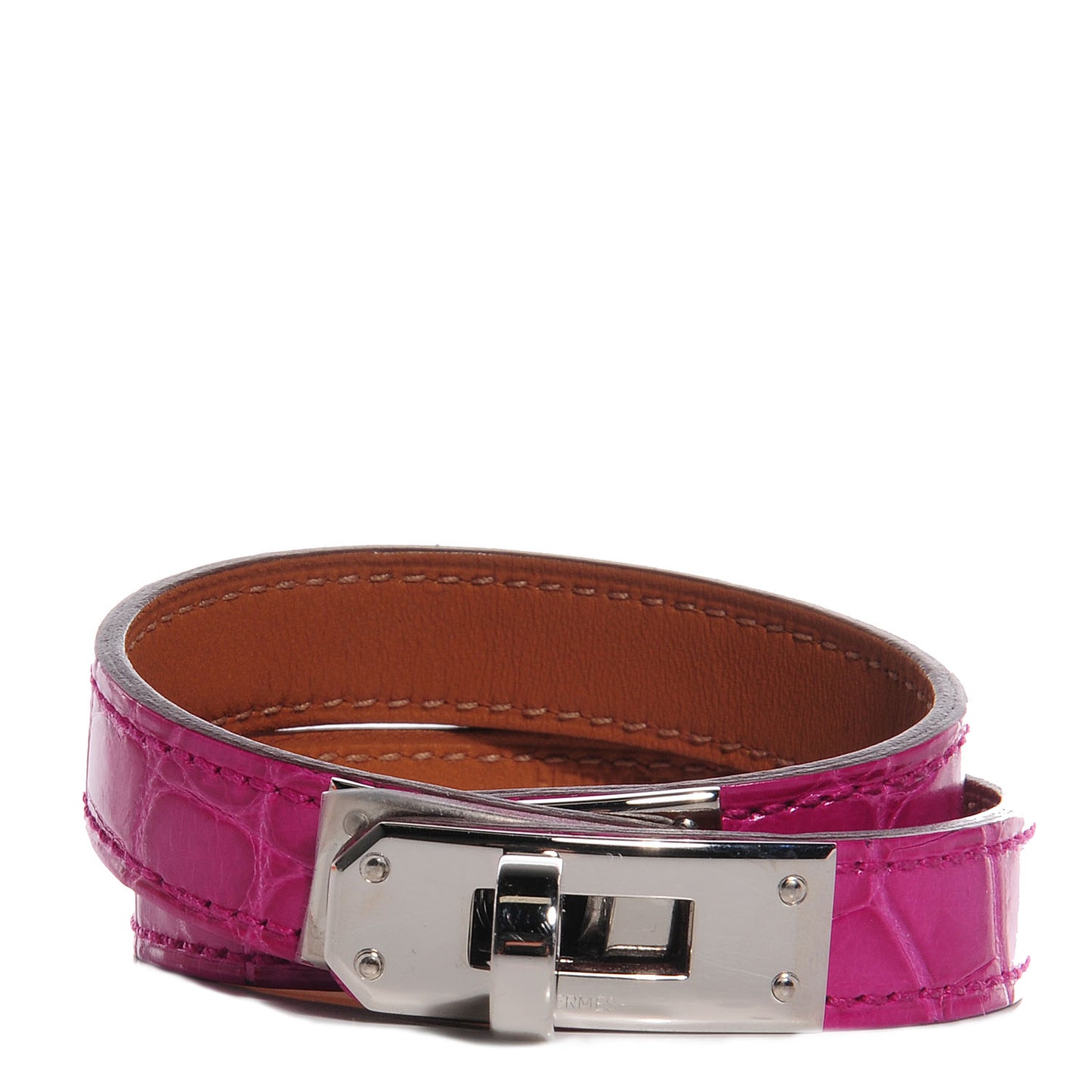 Shiny Alligator Kelly Double Tour Bracelet Rose Scheherazade Small