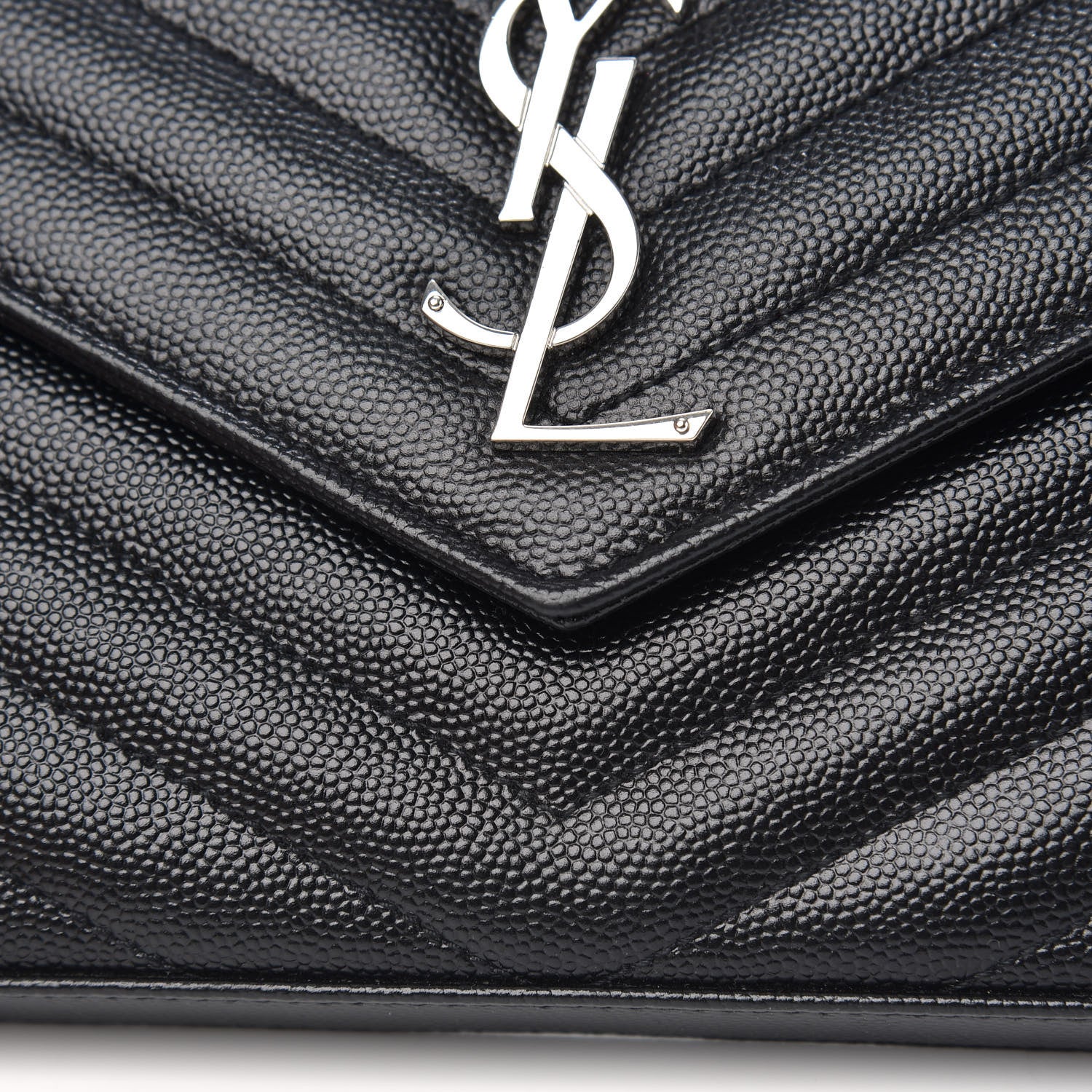 Saint Laurent Grain De Poudre Matelasse Chevron Monogram Chain Wallet Black 9 of 10