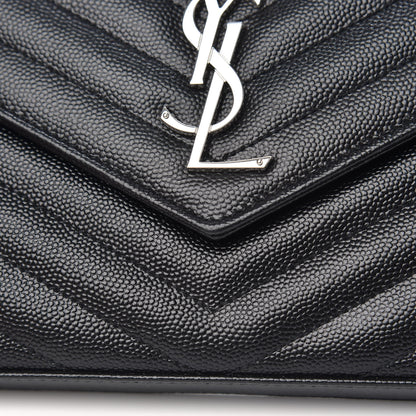 Saint Laurent Grain De Poudre Matelasse Chevron Monogram Chain Wallet Black 9 of 10