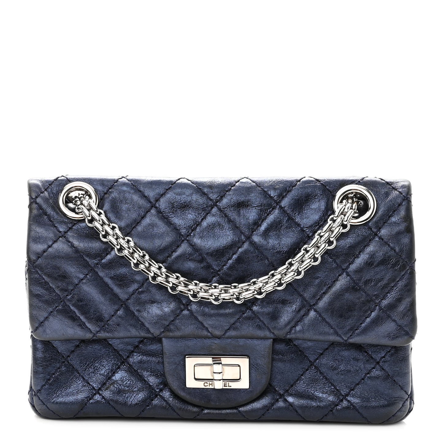 Metallic Aged Calfskin Quilted 2.55 Reissue 224 Flap Blue