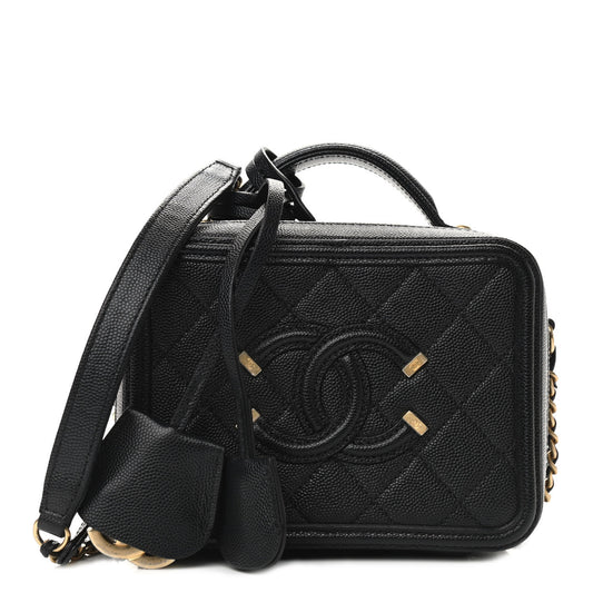 Caviar Quilted Small CC Filigree Vanity Case Black