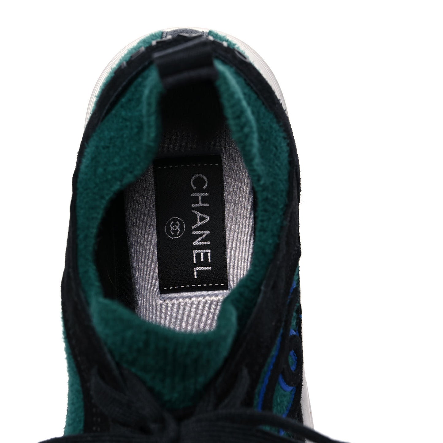 Fabric Suede Calfskin Womens CC Sneakers 40 Dark Green Black