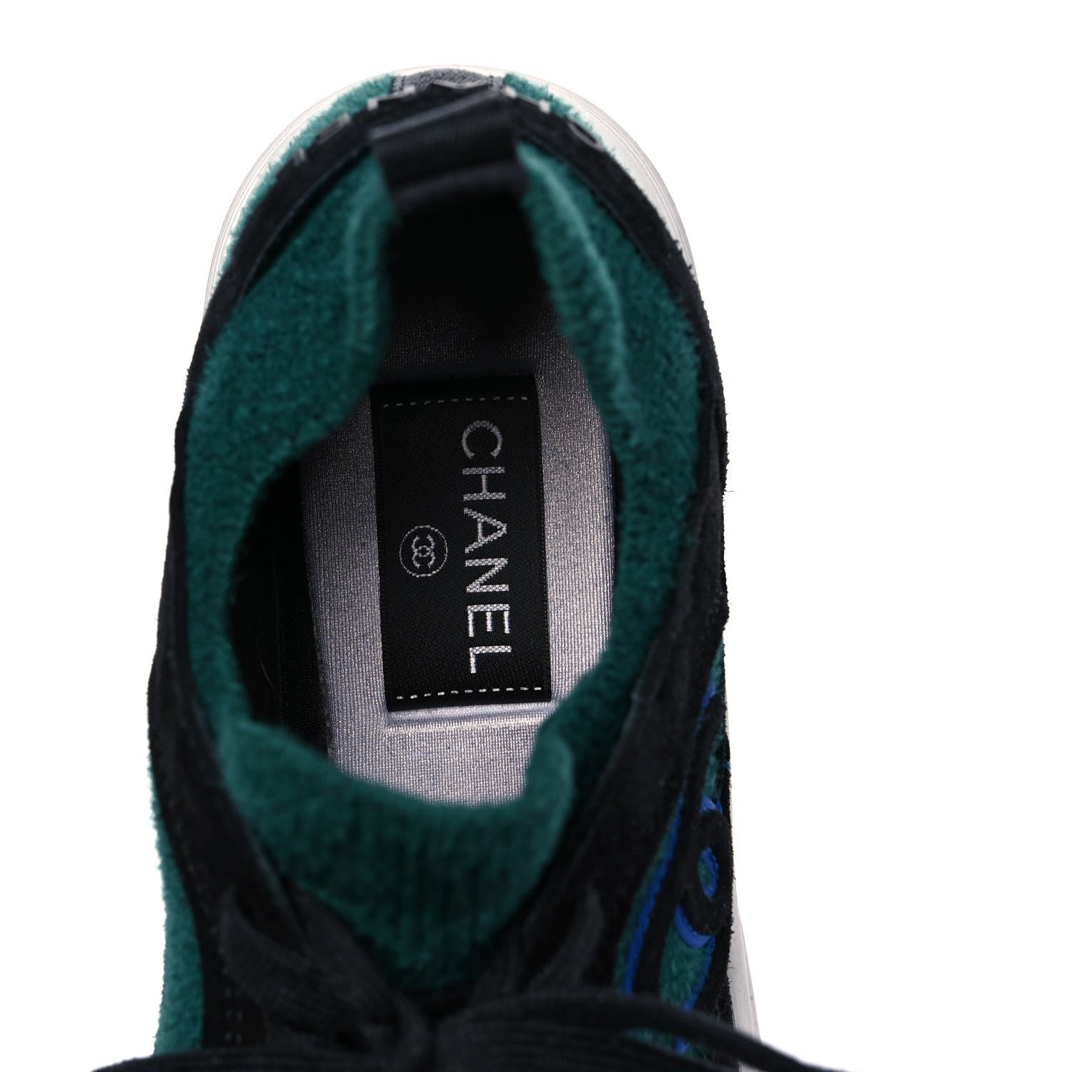Chanel Fabric Suede Calfskin Womens CC Sneakers 40 Dark Green Black 7 of 8