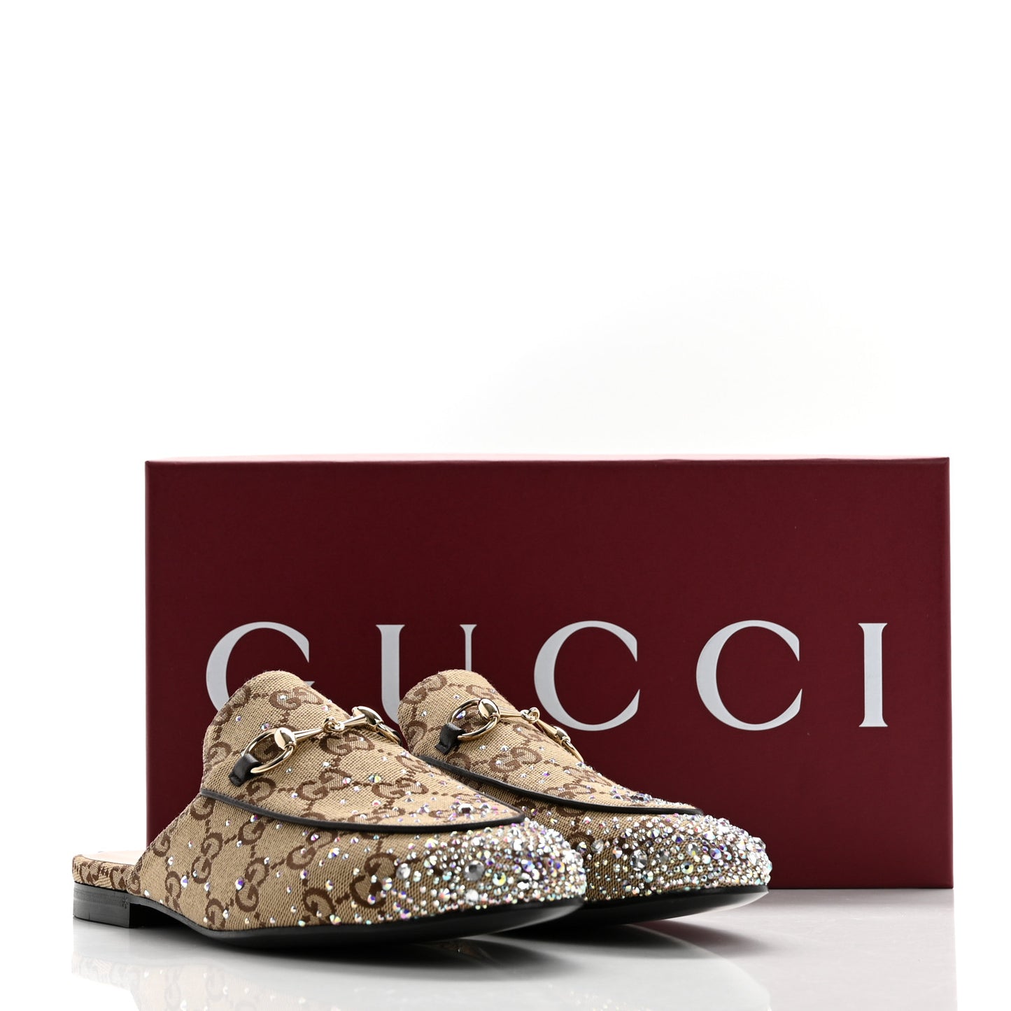 Crystal Canvas GG Monogram Nappa Womens Princetown Slippers 37.5 Beige Ebony New Acero