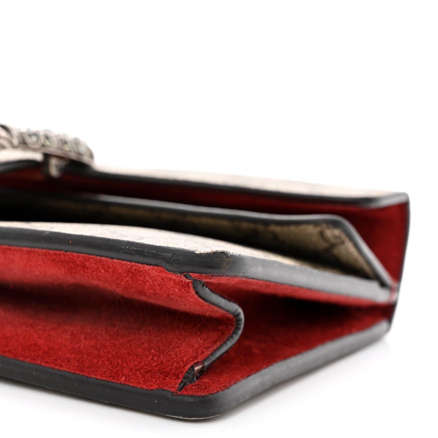 Gucci GG Supreme Monogram Suede Crystal Small Dionysus Shoulder Bag Beige Ebony Vulcanic Red 12 of 12