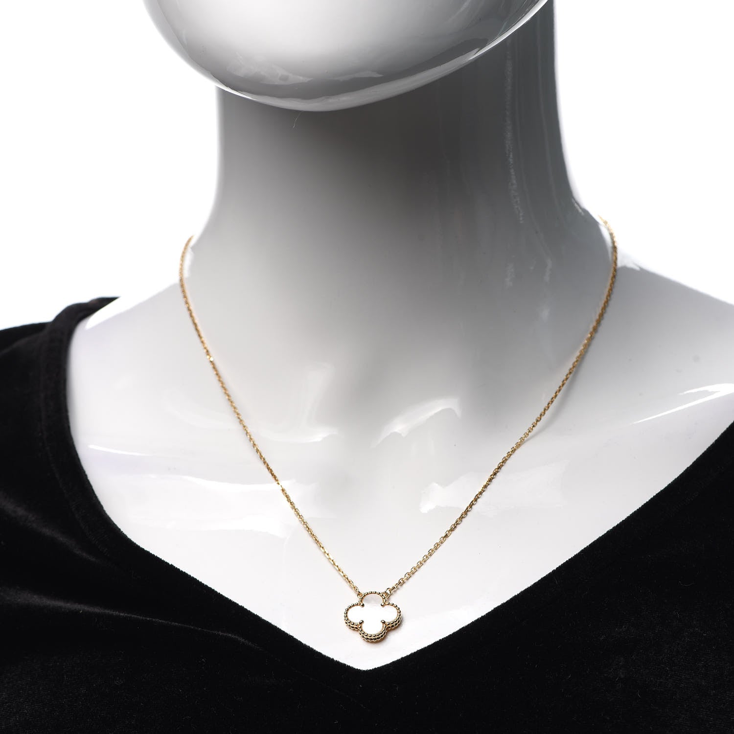 Van Cleef & Arpels 18K Yellow Gold Mother of Pearl Vintage Alhambra Pendant Necklace 2 of 7