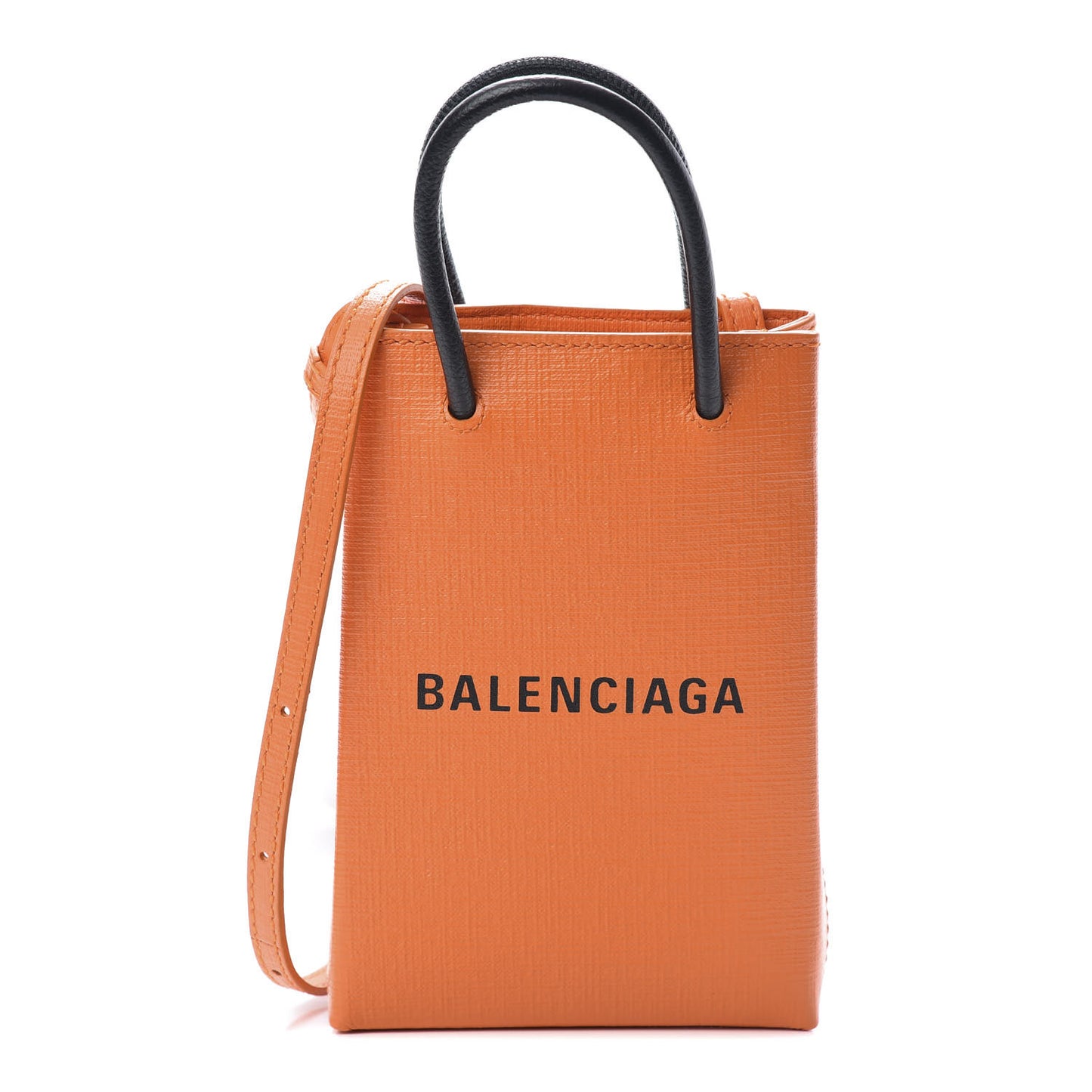 Squared Calfskin Logo Shopping Phone Holder Bag Orange
