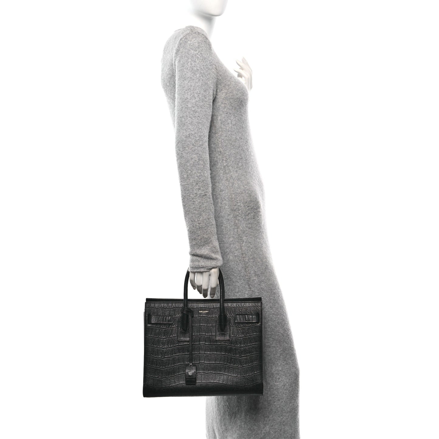 Calfskin Crocodile Embossed Small Sac de Jour Black