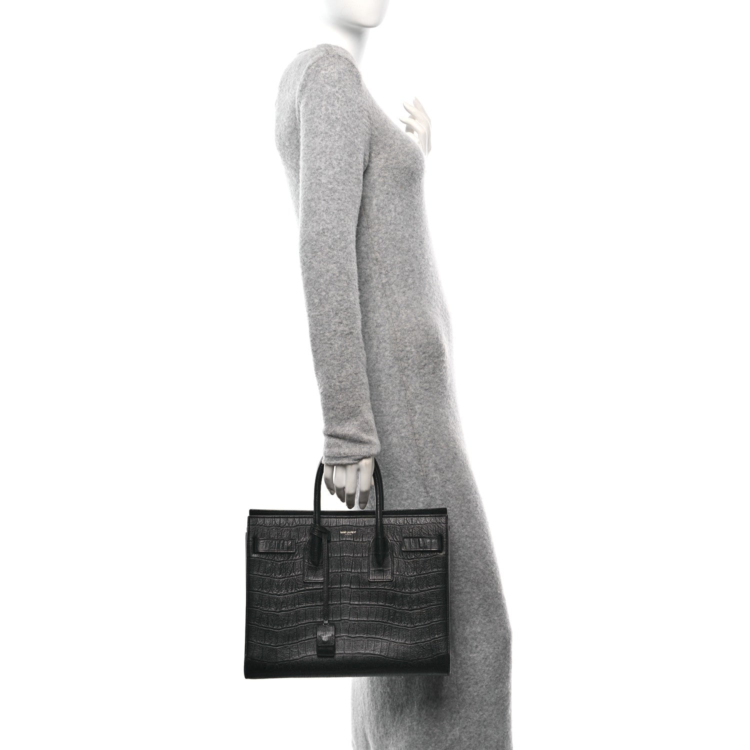 Saint Laurent Calfskin Crocodile Embossed Small Sac de Jour Black 2 of 10