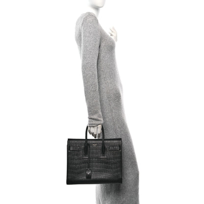 Saint Laurent Calfskin Crocodile Embossed Small Sac de Jour Black 2 of 10
