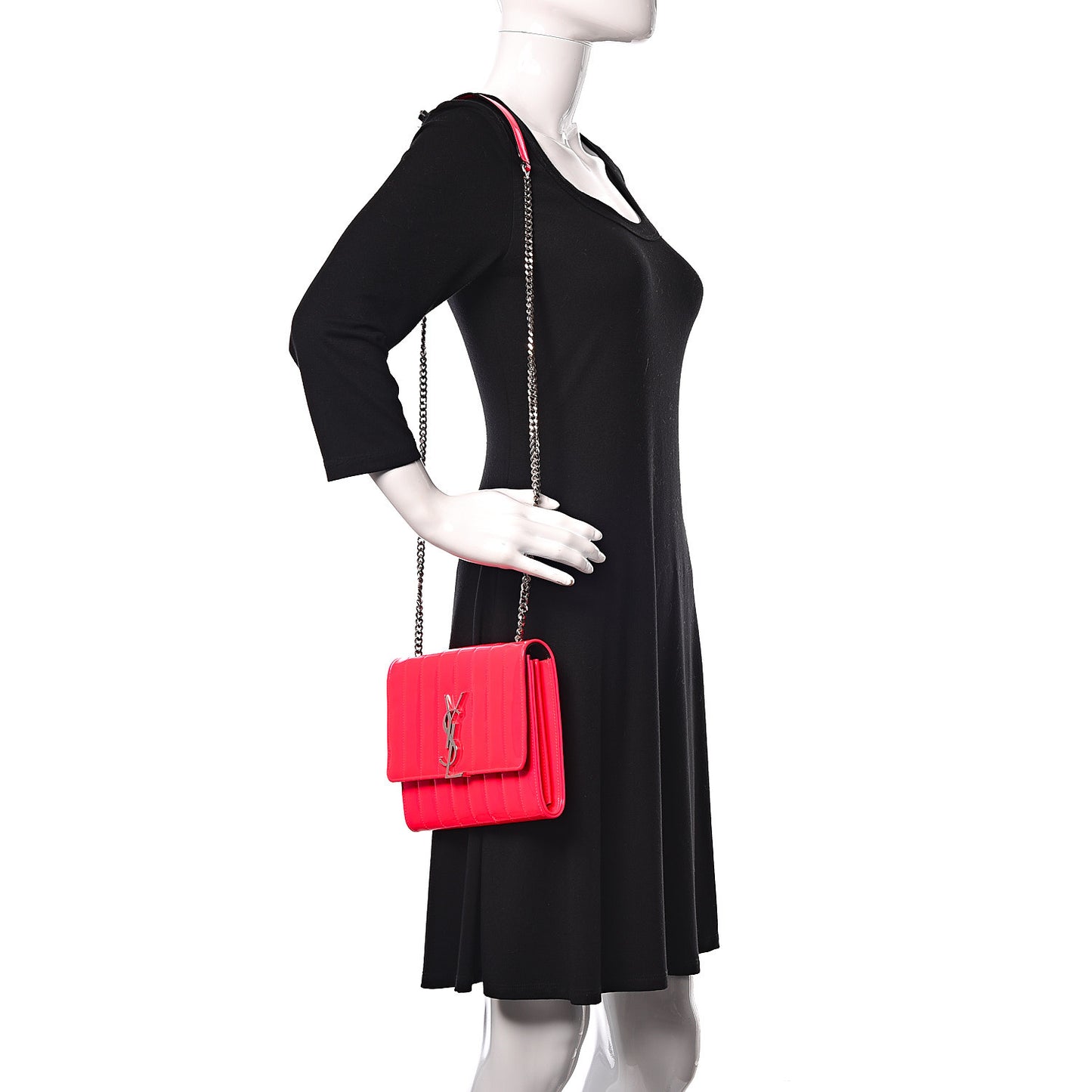 Patent Calfskin Matelasse Monogram Vicky Chain Wallet Neon Pink