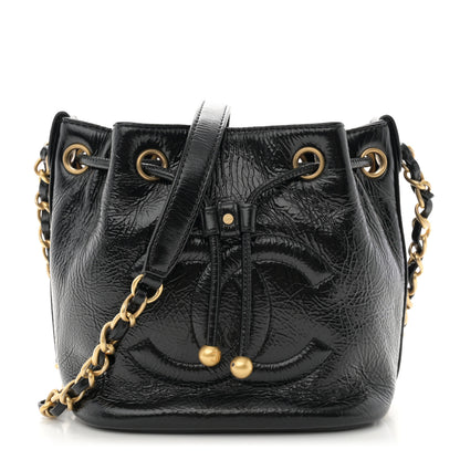 Chanel Shiny Aged Calfskin CC Chain Mini Drawstring Bag Black 1 of 11