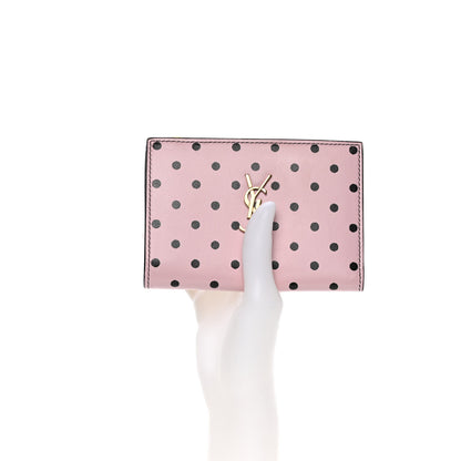 Saint Laurent Calfskin Polka Dot Monogram Bi Fold Zipped Wallet Pink Black 2 of 10