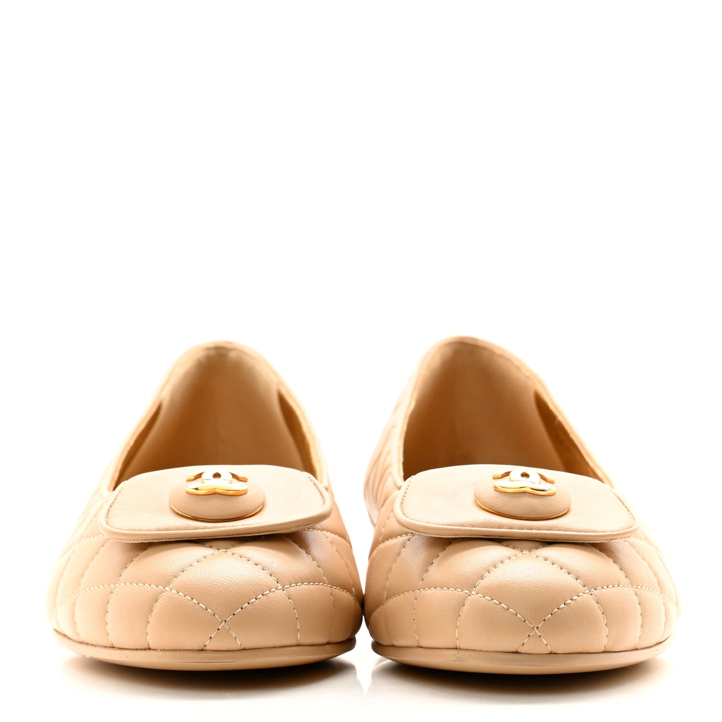Lambskin Quilted CC Ballerina Flats 38.5 Light Beige
