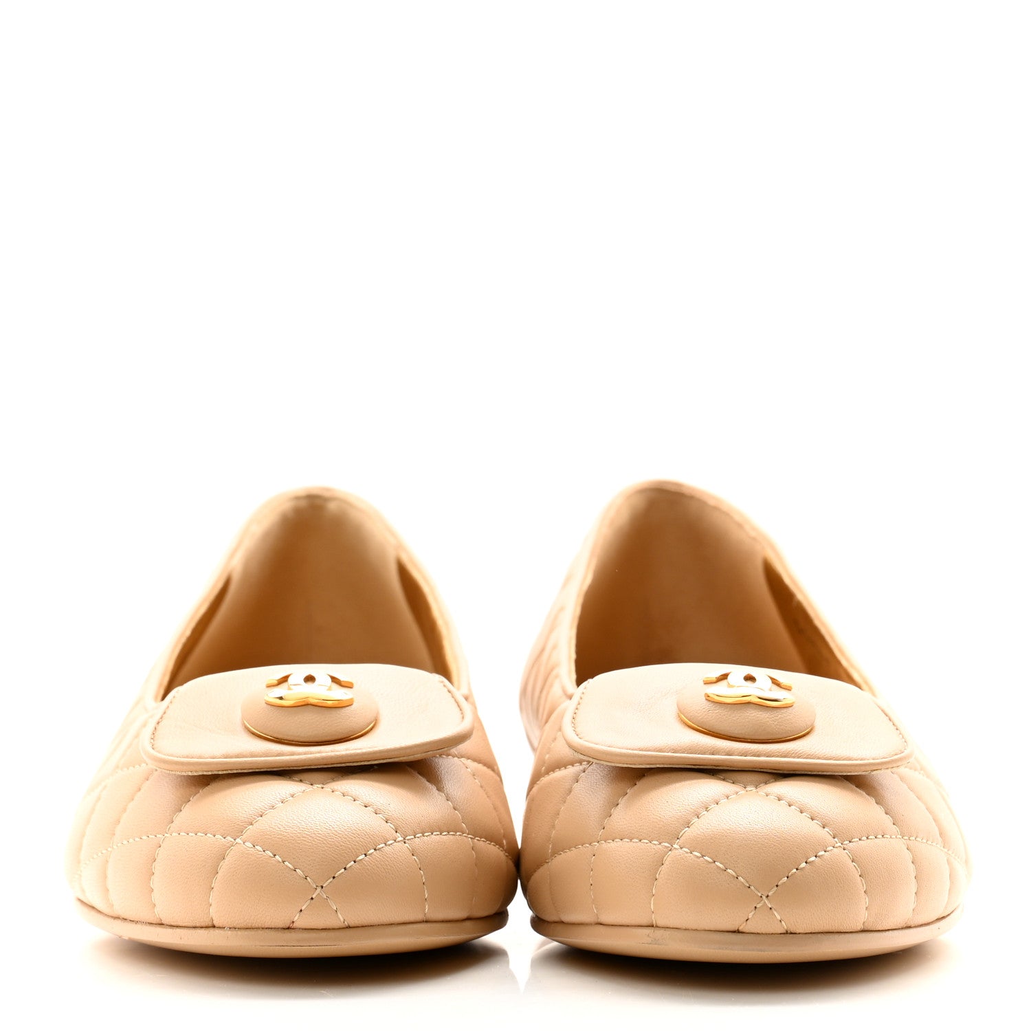 Chanel Lambskin Quilted CC Ballerina Flats 38.5 Light Beige 2 of 9