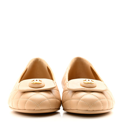 Chanel Lambskin Quilted CC Ballerina Flats 38.5 Light Beige 2 of 9