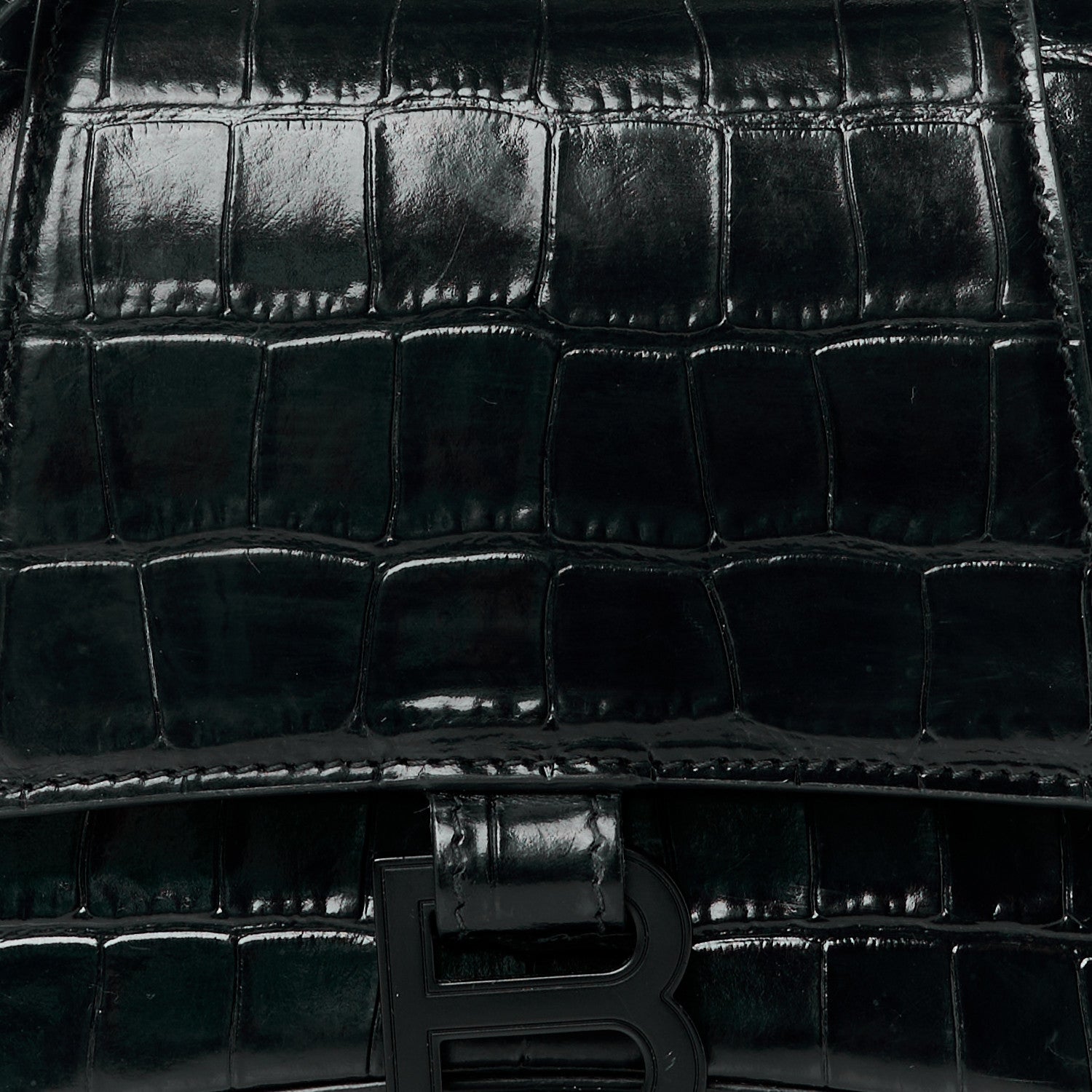Balenciaga Shiny Calfskin Monochrome Crocodile Embossed Small Hourglass Top Handle Bag Black 8 of 10