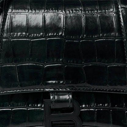 Balenciaga Shiny Calfskin Monochrome Crocodile Embossed Small Hourglass Top Handle Bag Black 8 of 10