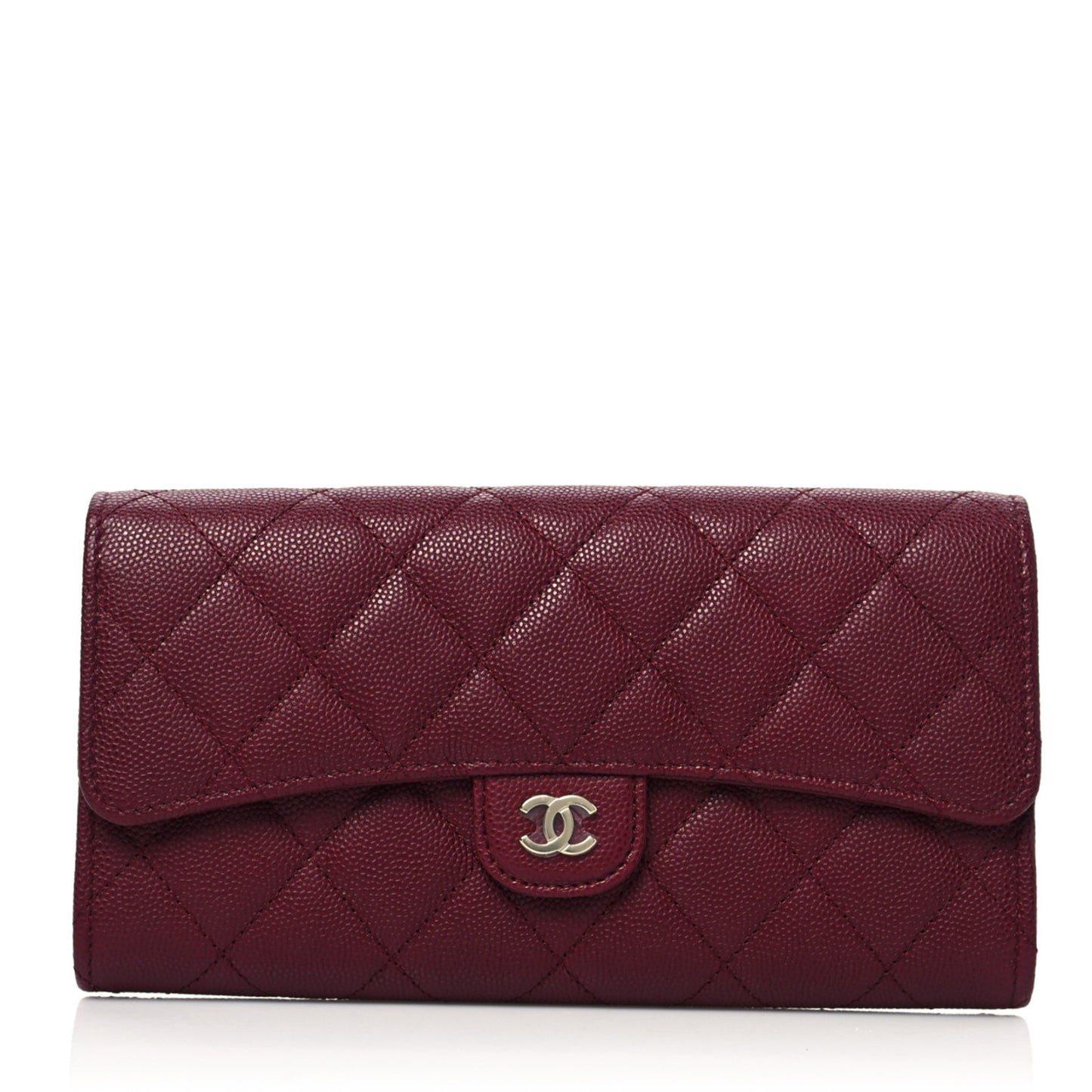 Caviar Quilted Large Gusset Flap Wallet Burgundy