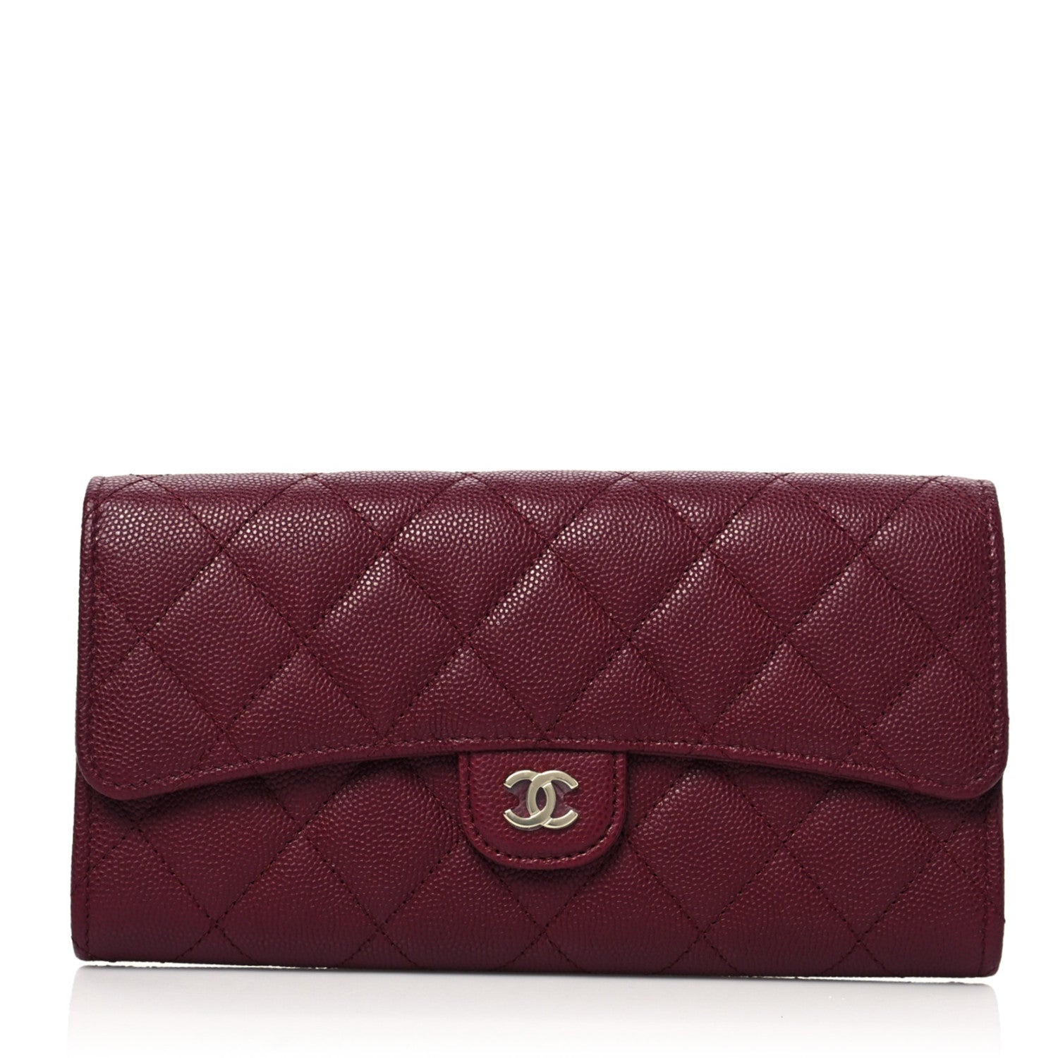 Chanel Caviar Quilted Large Gusset Flap Wallet Burgundy 1 of 8
