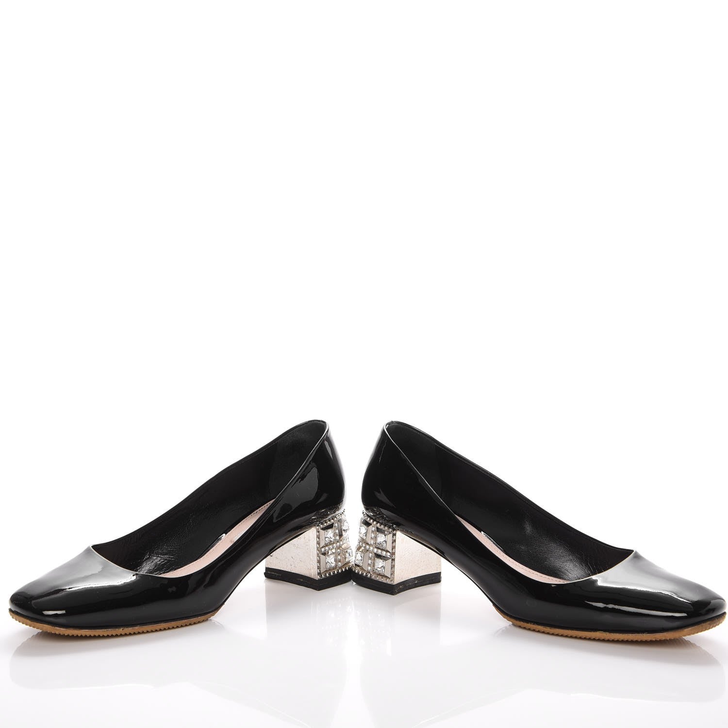Miu Miu Patent Crystal Heel Pumps 37 Black 6 of 13