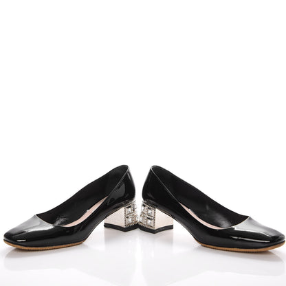 Miu Miu Patent Crystal Heel Pumps 37 Black 6 of 13