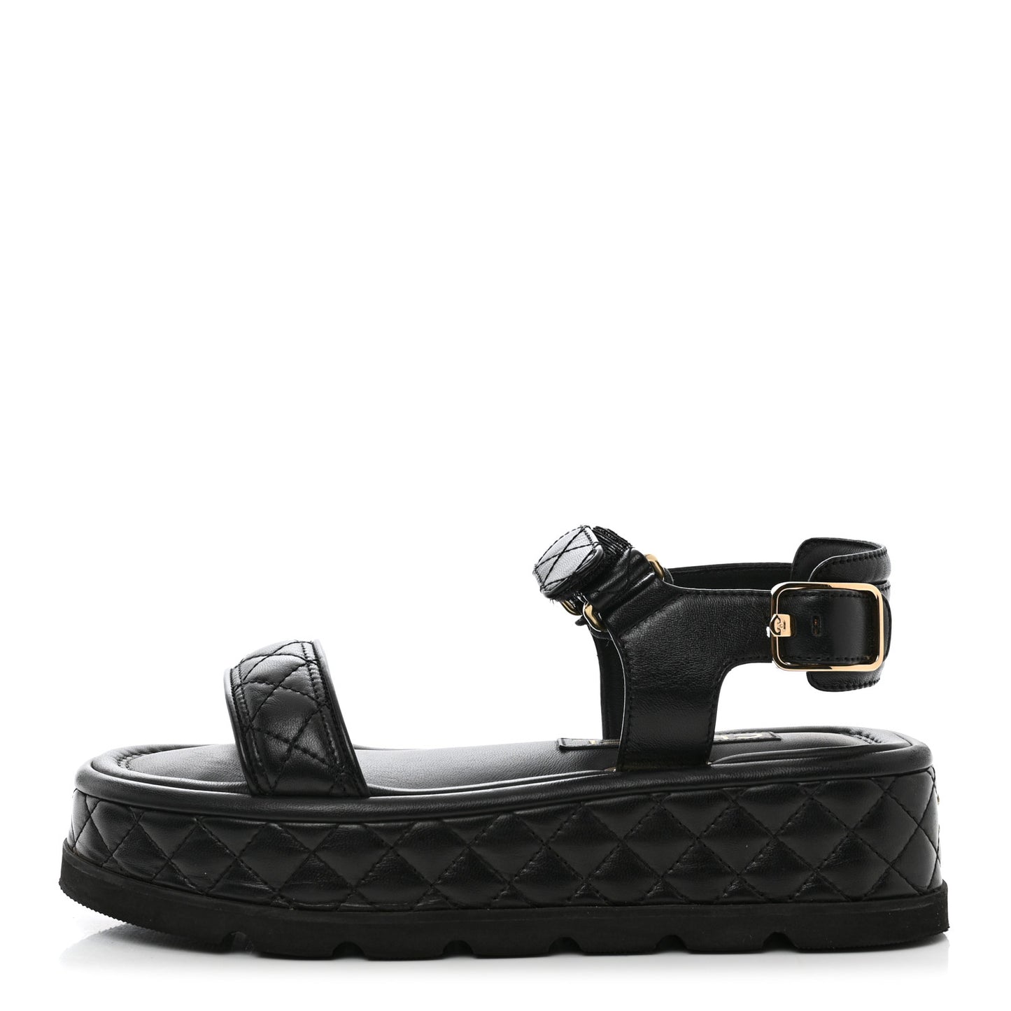 Lambskin Quilted Platform Sandals 37 Black