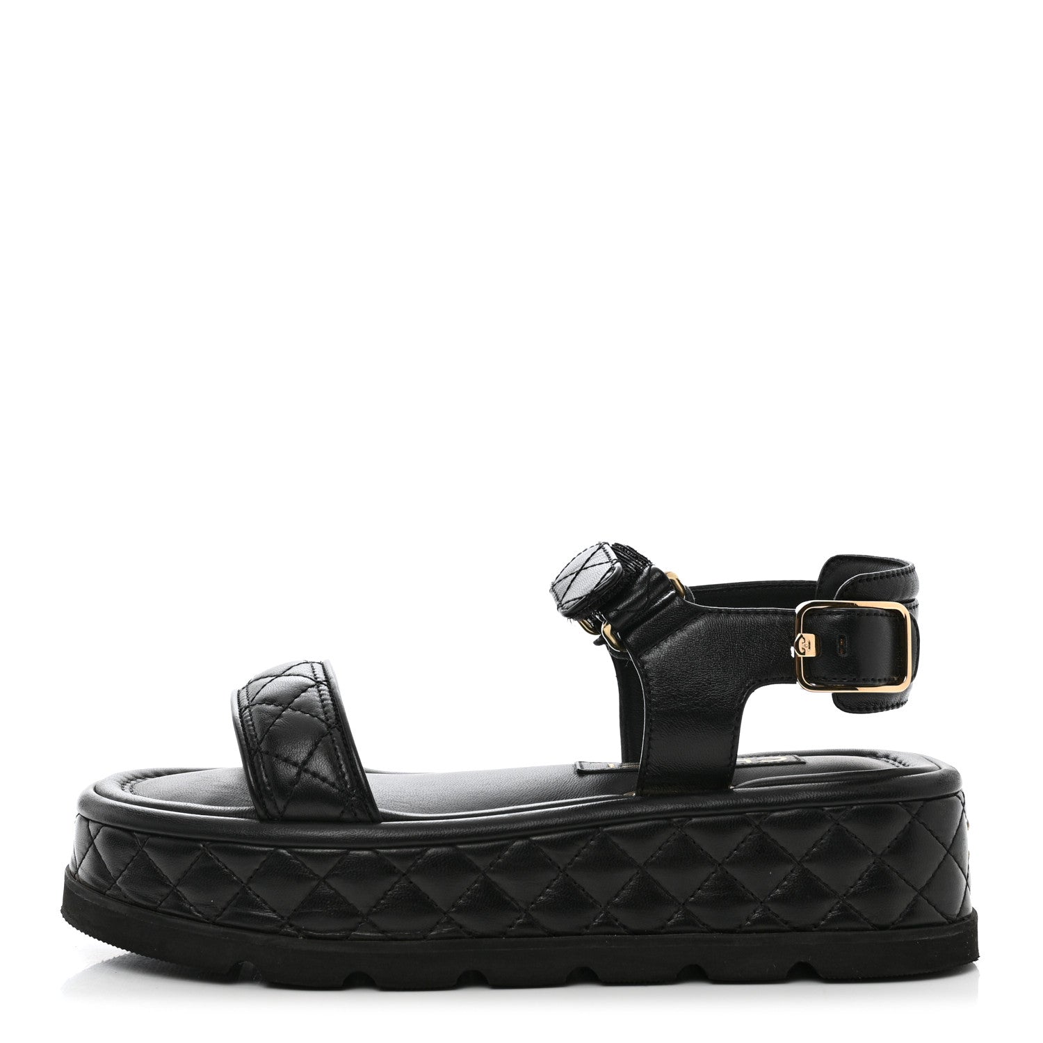 Chanel Lambskin Quilted Platform Sandals 37 Black 1 of 9