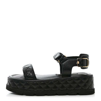 Chanel Lambskin Quilted Platform Sandals 37 Black 1 of 9