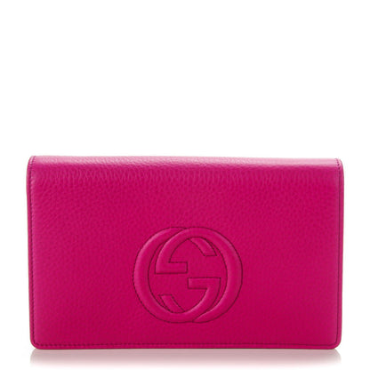 Gucci Pebbled Calfskin Soho Wallet on Chain Bright Bougainvillea 1 of 6