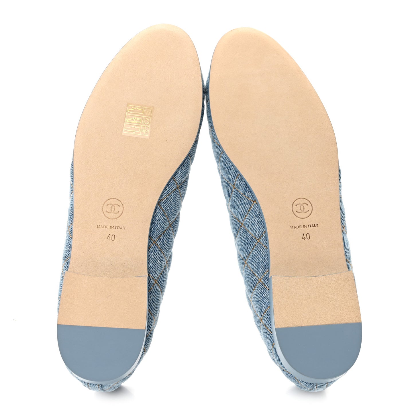 Denim Quilted CC Cap Toe Ballerina Flats 40 Light Blue