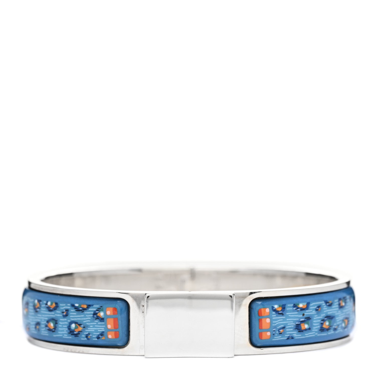 Hermes Sterling Silver Enamel Narrow Loquet Bracelet Blue 1 of 3
